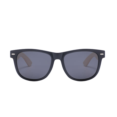 Zebra Wood Wayfarer Style Sunglasses (Grey with Silver REVO Lens)
