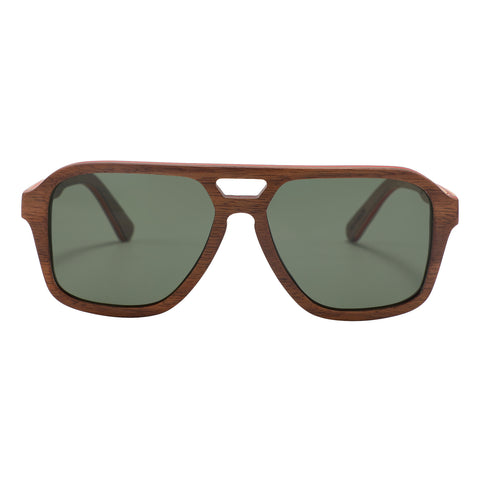 Zebra Wood Wayfarer Style Sunglasses (Grey with Silver REVO Lens)