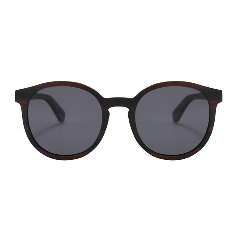 Zebra Wood Wayfarer Style Sunglasses (Grey with Silver REVO Lens)
