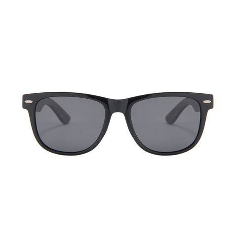 Zebra Wood Wayfarer Style Sunglasses (Grey with Silver REVO Lens)