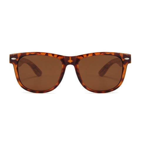 Zebra Wood Wayfarer Style Sunglasses (Grey with Silver REVO Lens)