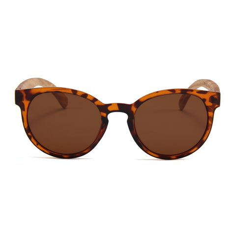 Zebra Wood Wayfarer Style Sunglasses (Grey with Silver REVO Lens)