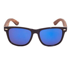 Ebony Wood Wayfarer Style Sunglasses (Black with Blue REVO Lens)