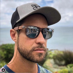 Zebra Wood Wayfarer Style Sunglasses (Grey with Silver REVO Lens)
