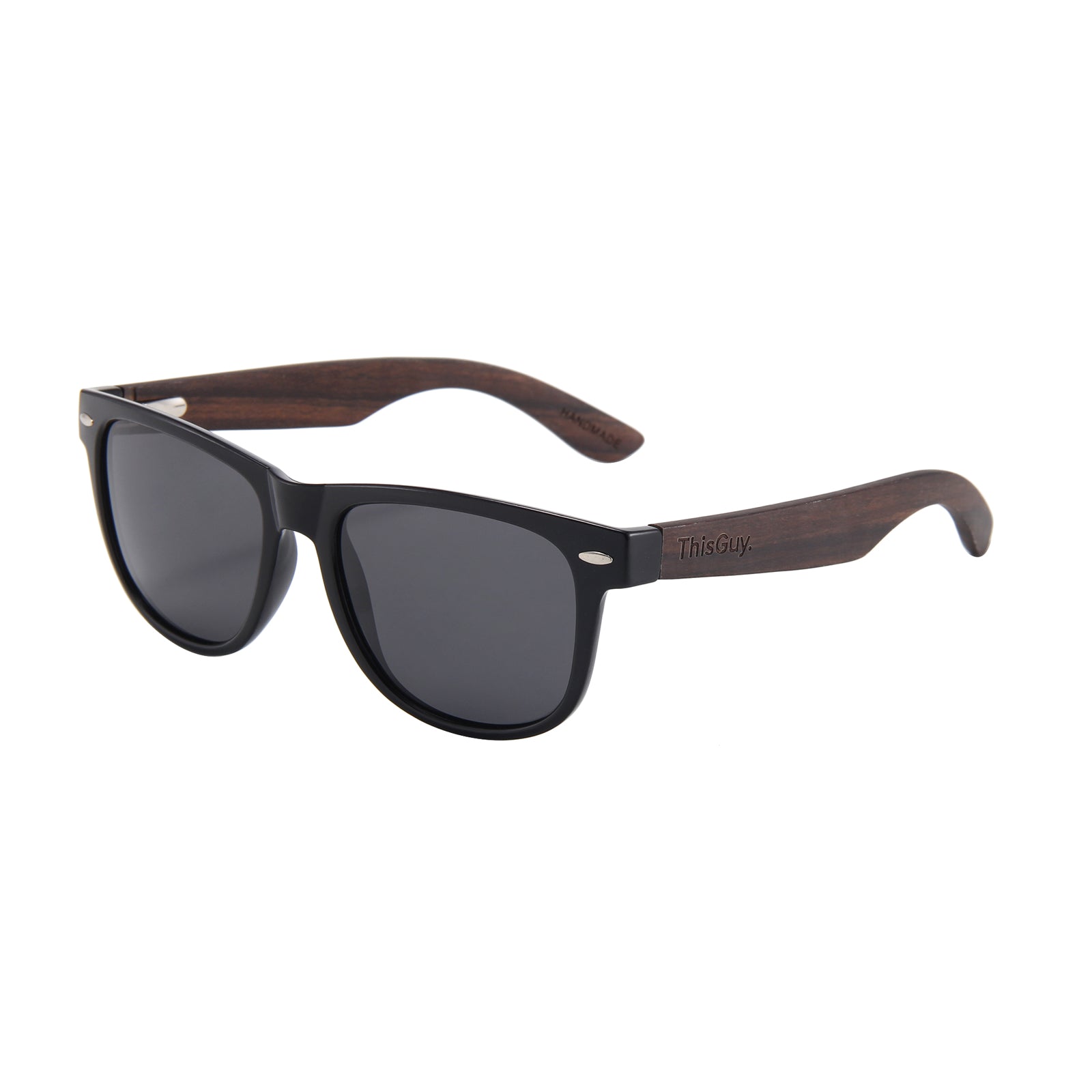 Ebony Wood Wayfarer Style Sunglasses (Black with Smoke Lens)