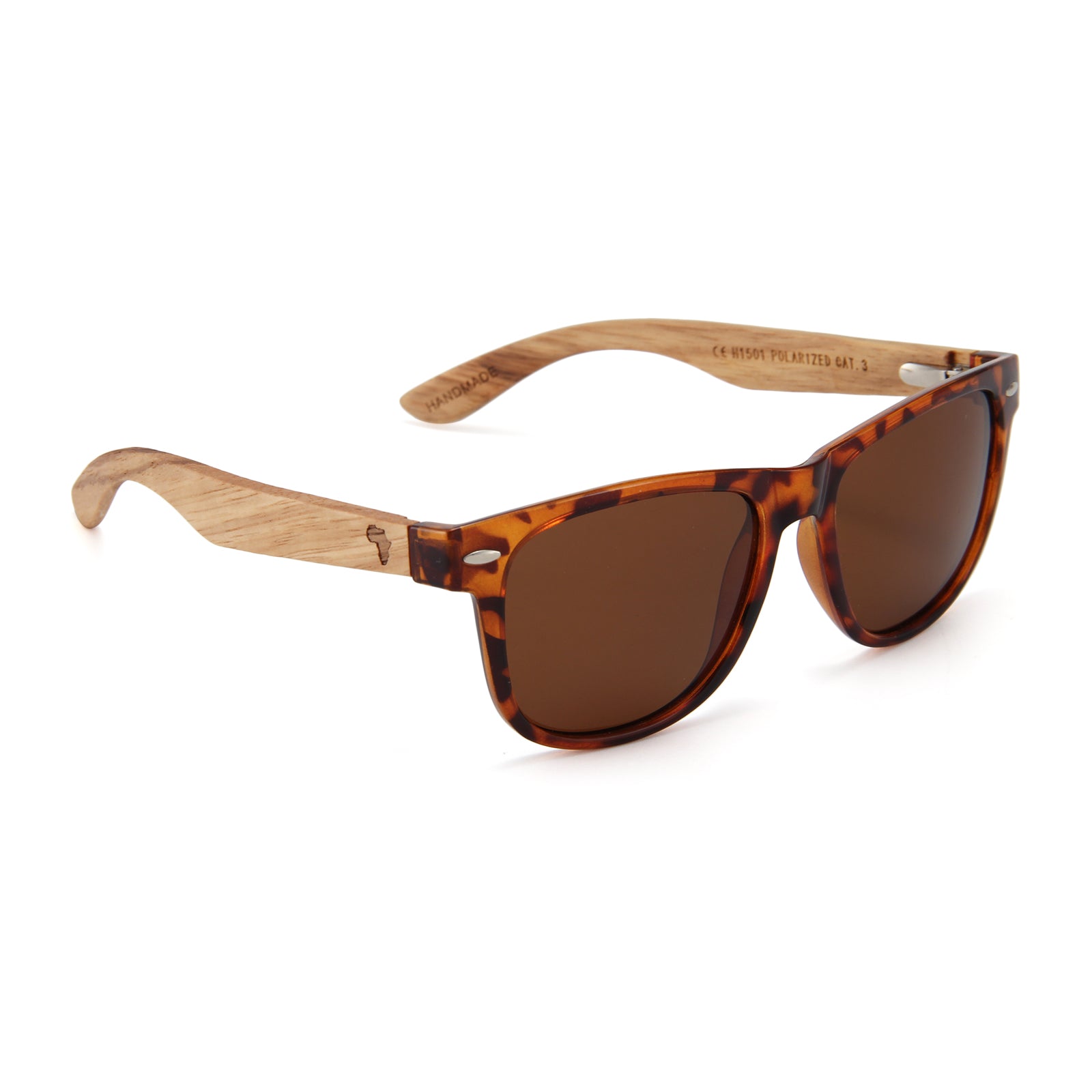 Zebra Wood Wayfarer Style Sunglasses (Tortoise Shell)