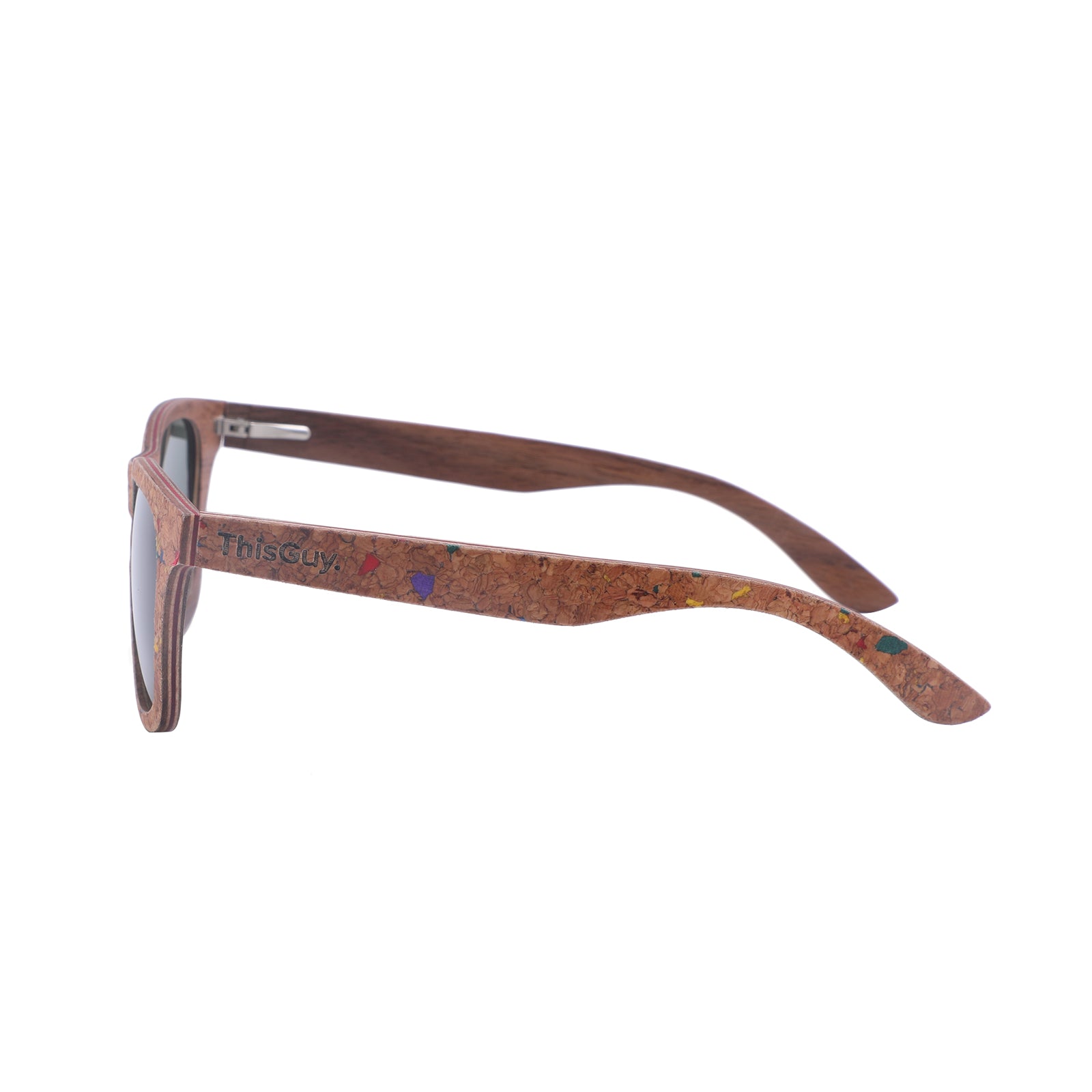Colour Specked Recycled Wood Chip Wayfarer Style Sunglasses (Grey Smoked Lens)