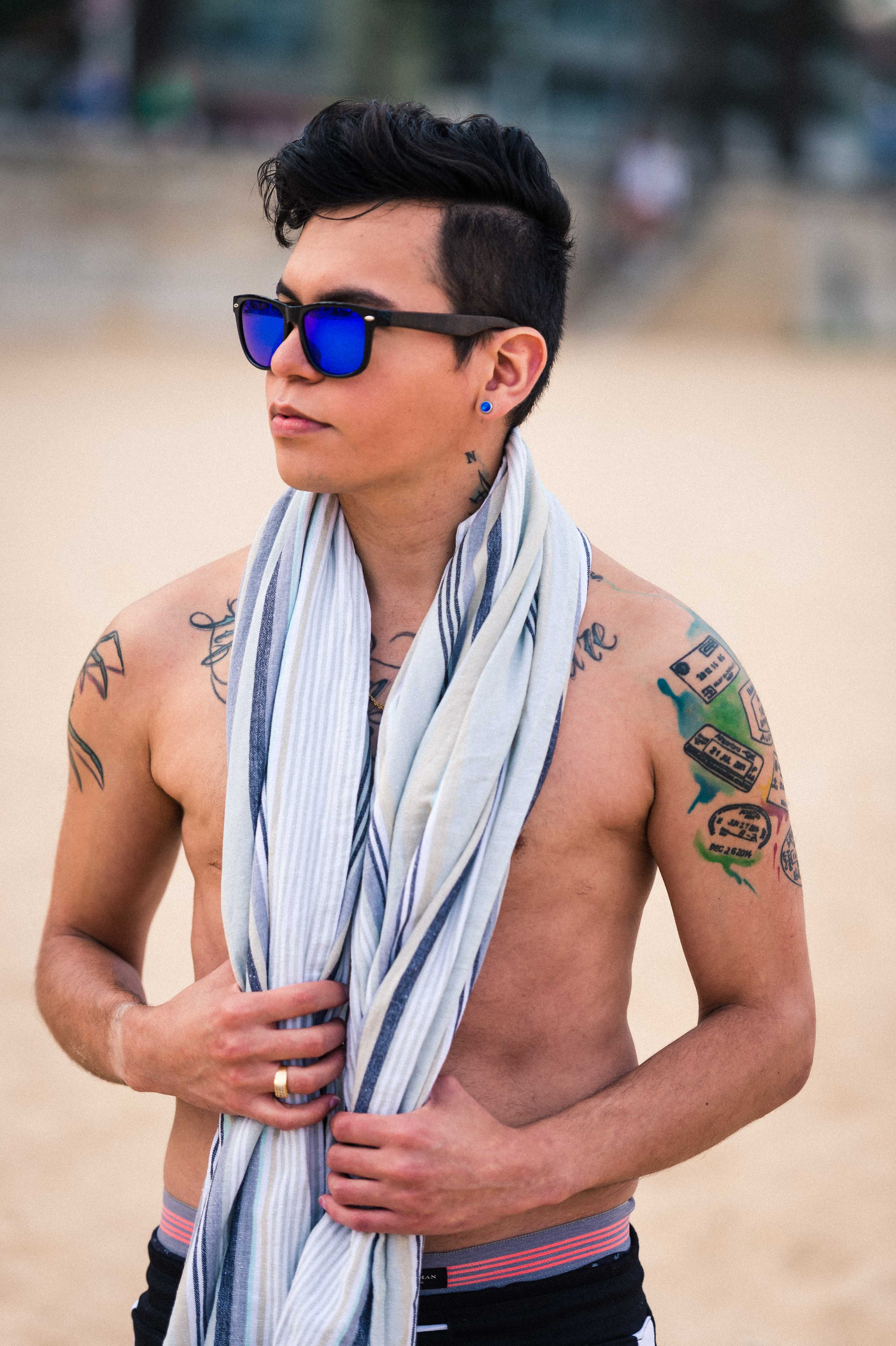 Ebony Wood Wayfarer Style Sunglasses (Black with Blue REVO Lens)