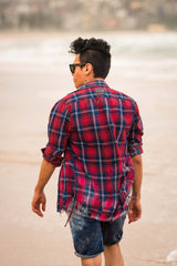 Ebony Wood Wayfarer Style Sunglasses (Black with Blue REVO Lens)