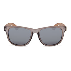Zebra Wood Wayfarer Style Sunglasses (Grey with Silver REVO Lens)
