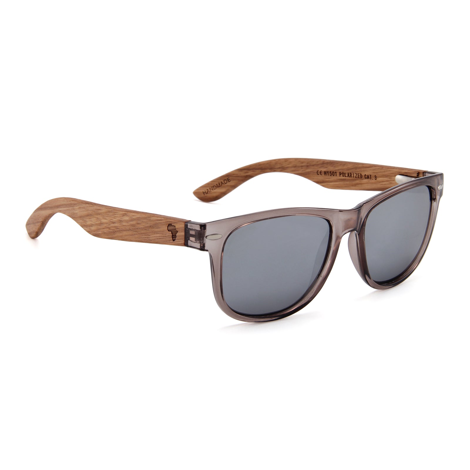 Zebra Wood Wayfarer Style Sunglasses (Grey with Silver REVO Lens)